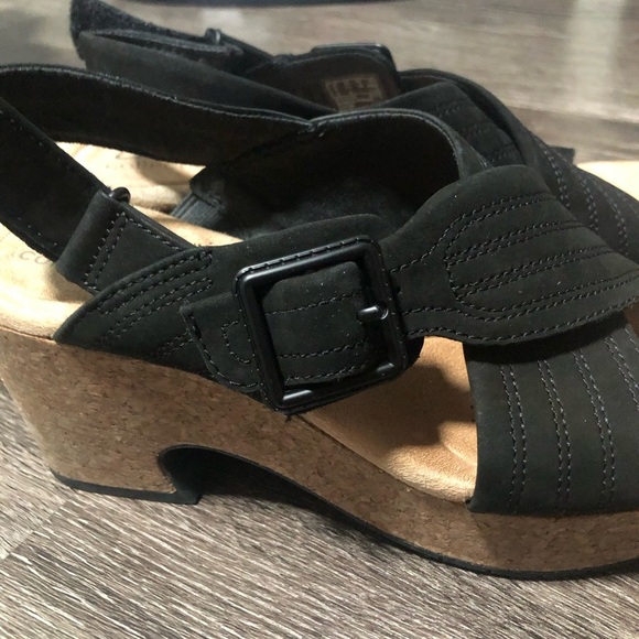 Clarks Collection Nerisa Vine Black Cork Wedge Sandals Size 7.5 - Picture 3 of 8